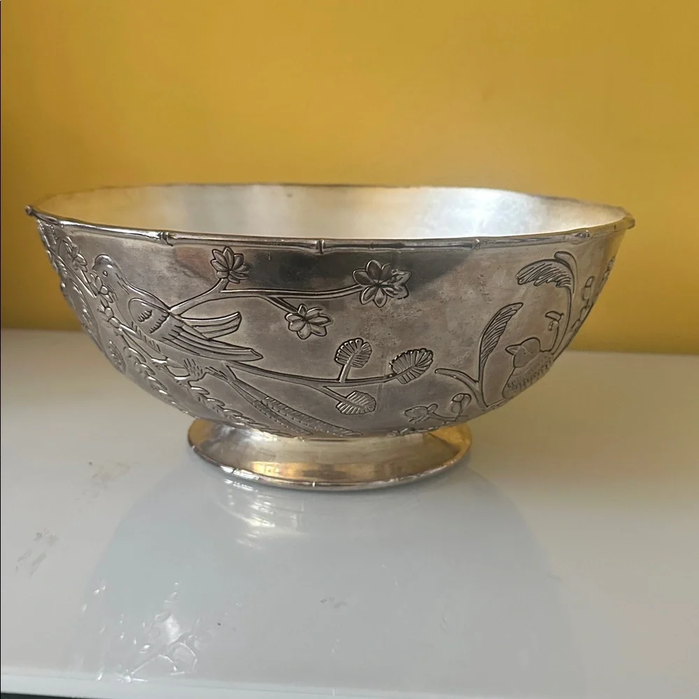 Godinger Silver Plate Decorative Large Bowl with Bird Design